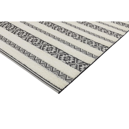 Monty MN03 Tribal Striped Indoor-Outdoor Rug – Durable Geometric Flatweave in Cream & Charcoal