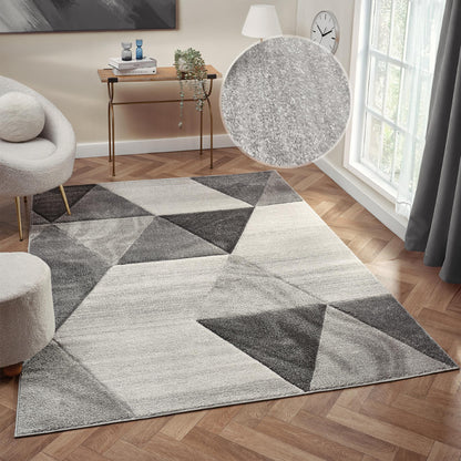 Orbit Boreal Geometric 3D Carved Grey Rug – Modern Soft Textured Polyester Carpet for Living Room, Bedroom, and Hallway