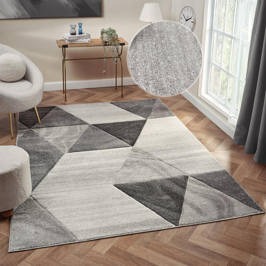 Orbit Boreal Geometric 3D Carved Grey Rug – Modern Soft Textured Polyester Carpet for Living Room, Bedroom, and Hallway