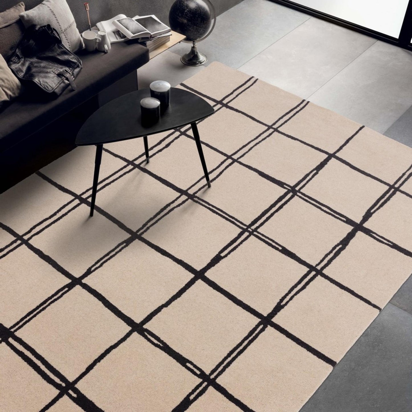 Albany Grid Monochrome Geometric Hand Tufted Wool Rug
