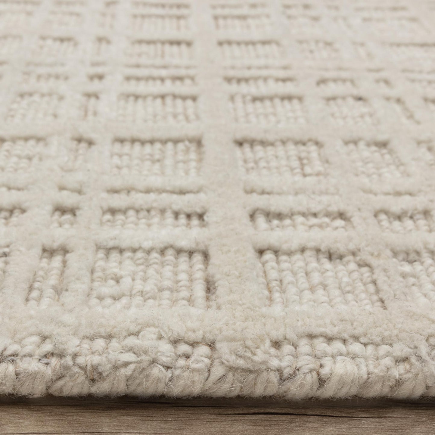 Thatch Cream Handwoven Wool Rug – Neutral Checked Pattern in Undyed Wool Blend Ecru