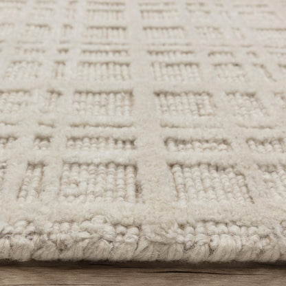Thatch Cream Handwoven Wool Rug – Neutral Checked Pattern in Undyed Wool Blend Ecru