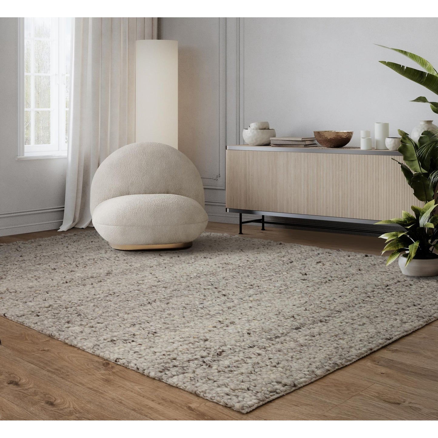 Adler Hand Woven Boucle Wool Silver Rug – Natural & Sustainable Luxury