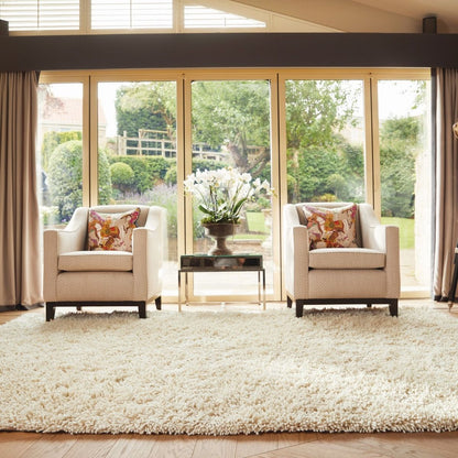 Imperial Luxury Shaggy Hand Woven Wool Rug in Ivory