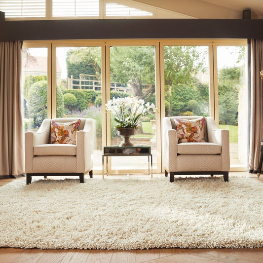 Imperial Luxury Shaggy Hand Woven Wool Rug in Ivory