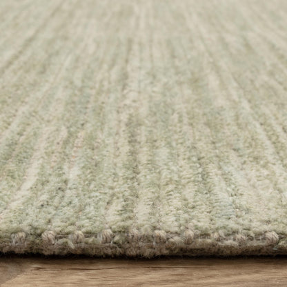 Hazy Pistachio Green Handwoven Rug – Tip-Sheared Finish Soft Wool Blend Plain Striped Carpet for Modern Interiors