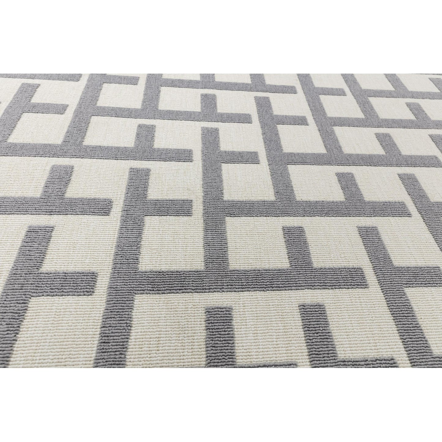 Antibes AN03 Modern White & Grey Grid Indoor-Outdoor Rug – Textured Geometric Flatweave