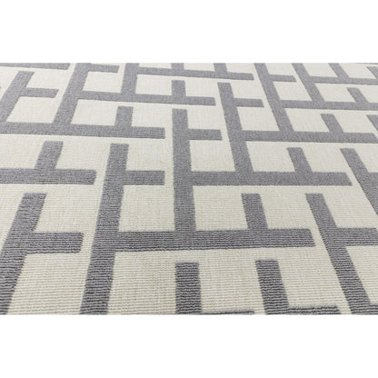 Antibes AN03 Modern White & Grey Grid Indoor-Outdoor Rug – Textured Geometric Flatweave