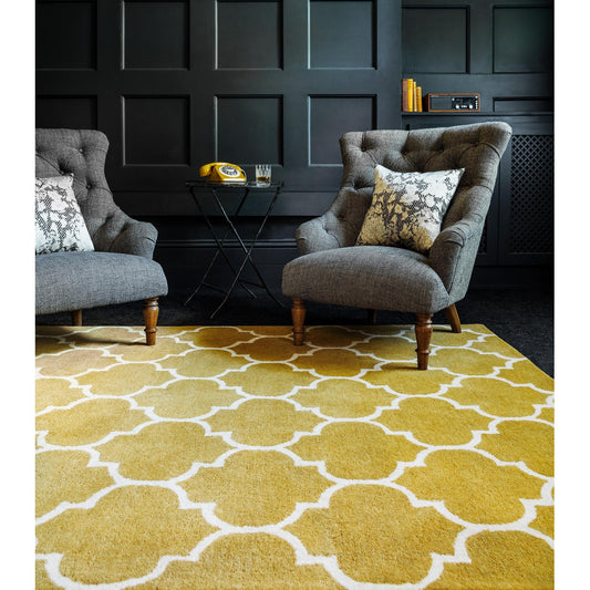 Albany Ogee Ochre Moroccan Trellis Hand Tufted Wool Rug