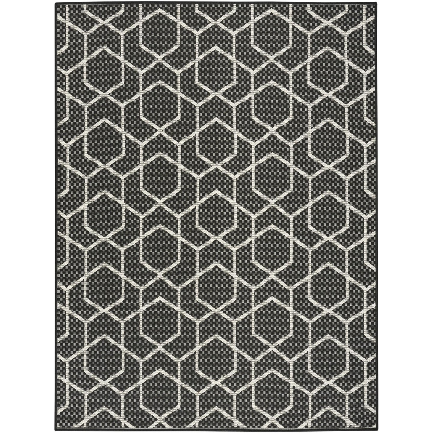 Horizon HOZ01 Modern Geometric Classic Trellis Black & Ivory Indoor & Outdoor Flatweave Rug