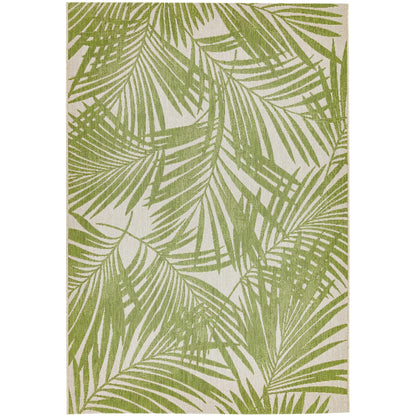 Patio Palm Botanical Leaf Green & Natural Beige Indoor & Outdoor Flatweave Rug