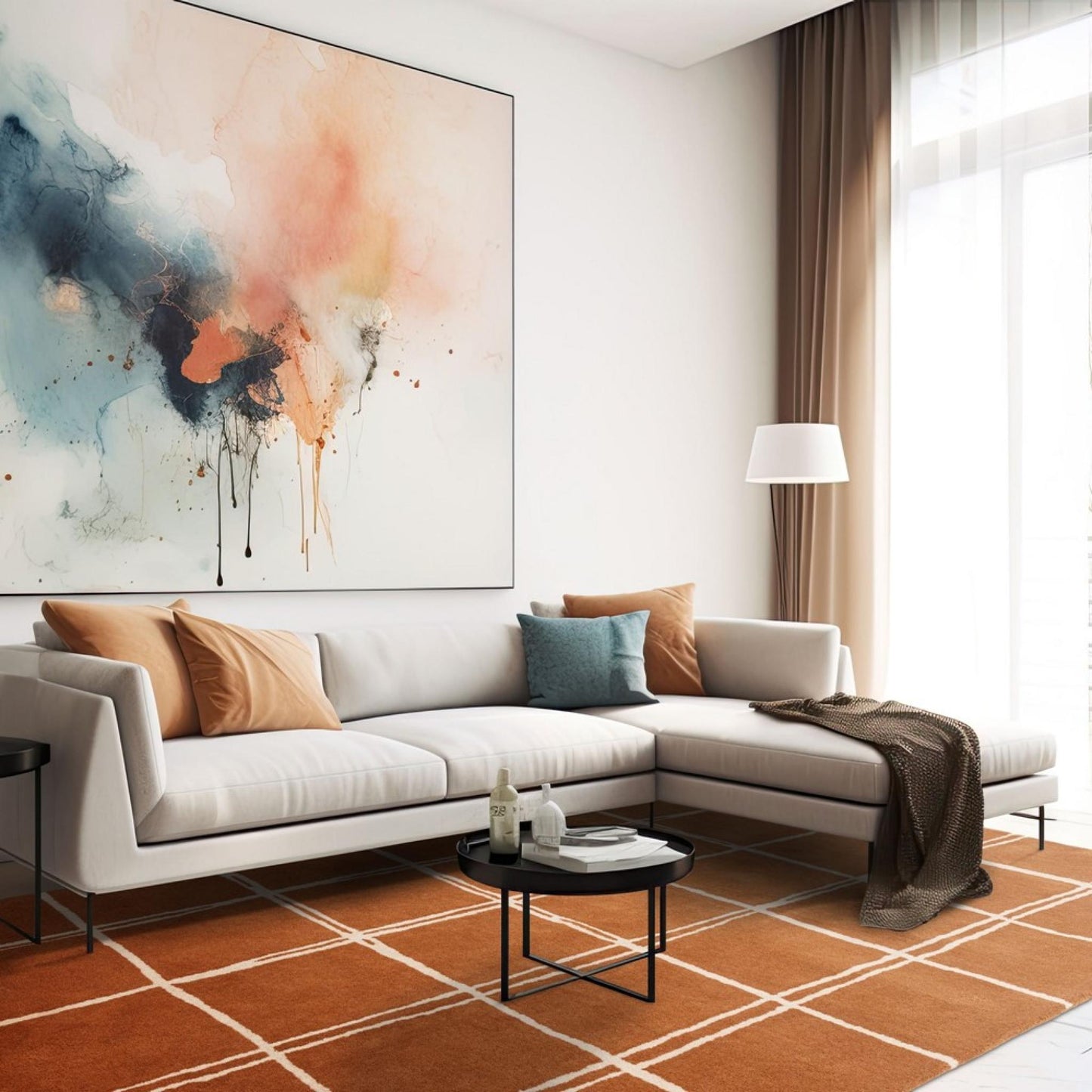Albany Grid Orange Rust – Bold Geometric Intrigue and Natural Wool Luxury