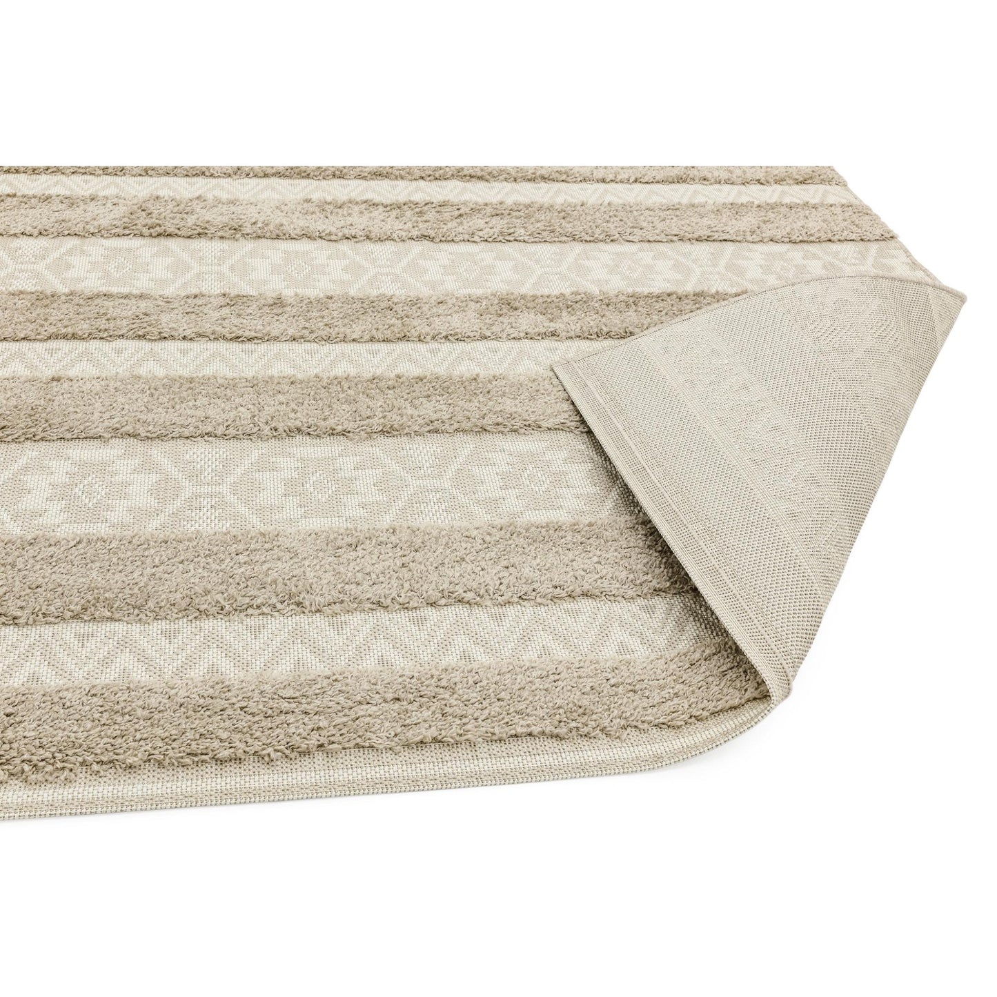Monty MN04 Textured Geometric Striped Rug – Natural Cream Indoor & Outdoor Flatweave