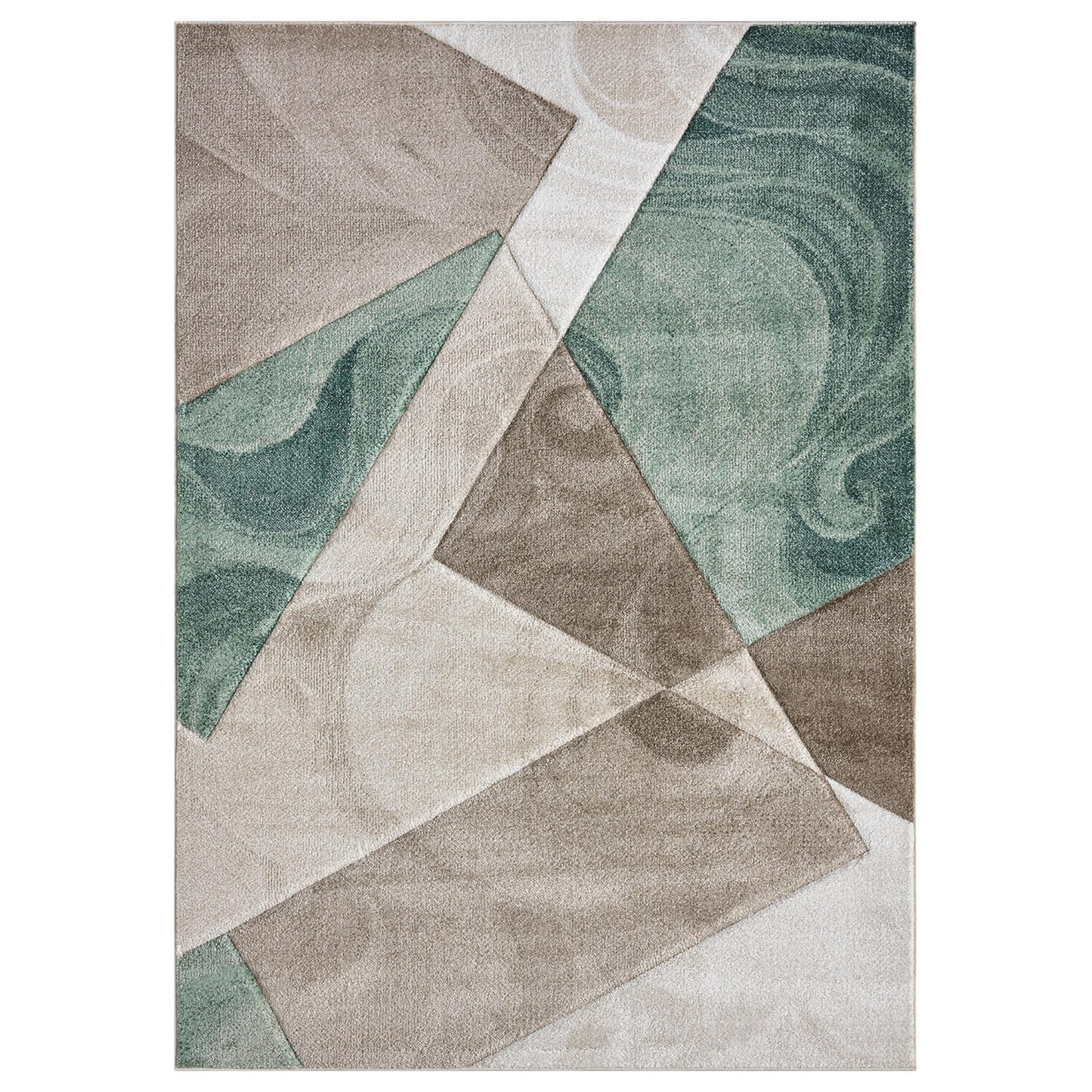 Orbit Runar Geometric 3D Carved Beige Green Rug – Modern Soft Textured Polyester Carpet for Living Room, Bedroom, and Hallway