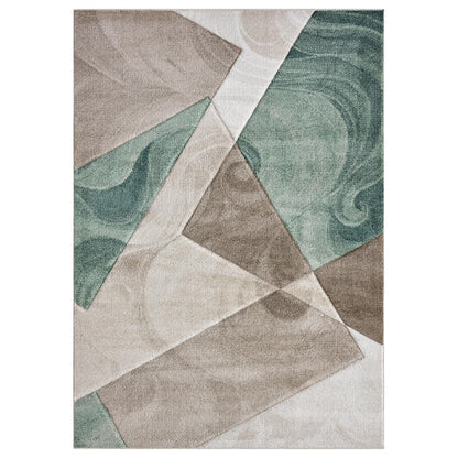 Orbit Runar Geometric 3D Carved Beige Green Rug – Modern Soft Textured Polyester Carpet for Living Room, Bedroom, and Hallway