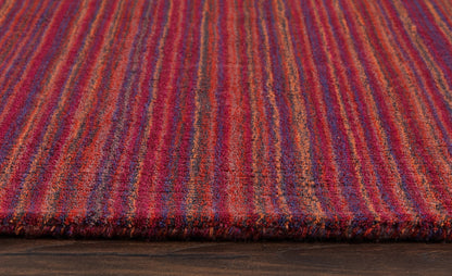 Origins Fine Stripes Hand Loom Woven Wool Rug Halway in Purple Pink