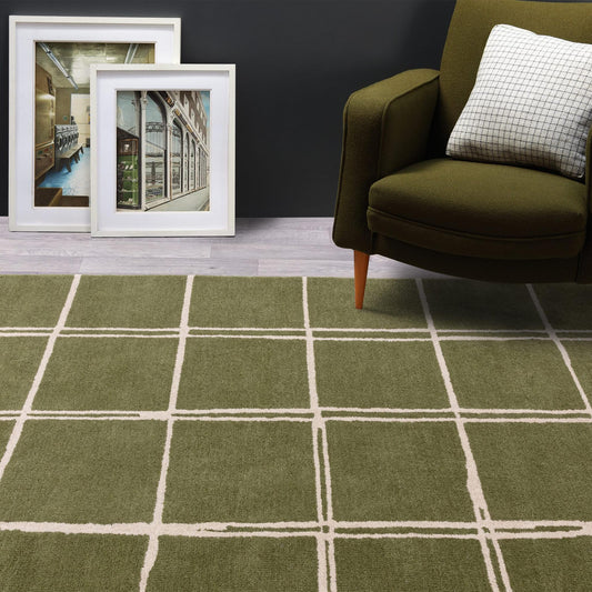 Albany Grid Olive Green – Bold Geometric Intrigue and Natural Wool Luxury