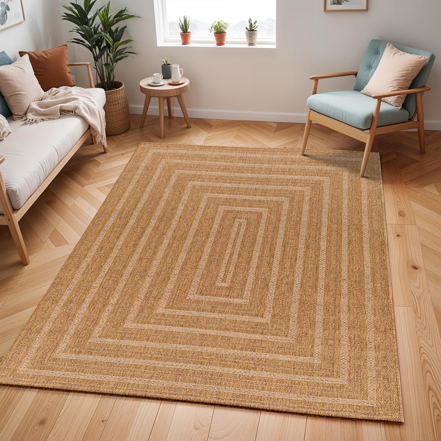 Pismo Beach PMB2305 Modern Geometric Brown Bordered Indoor & Outdoor Flatweave Rug
