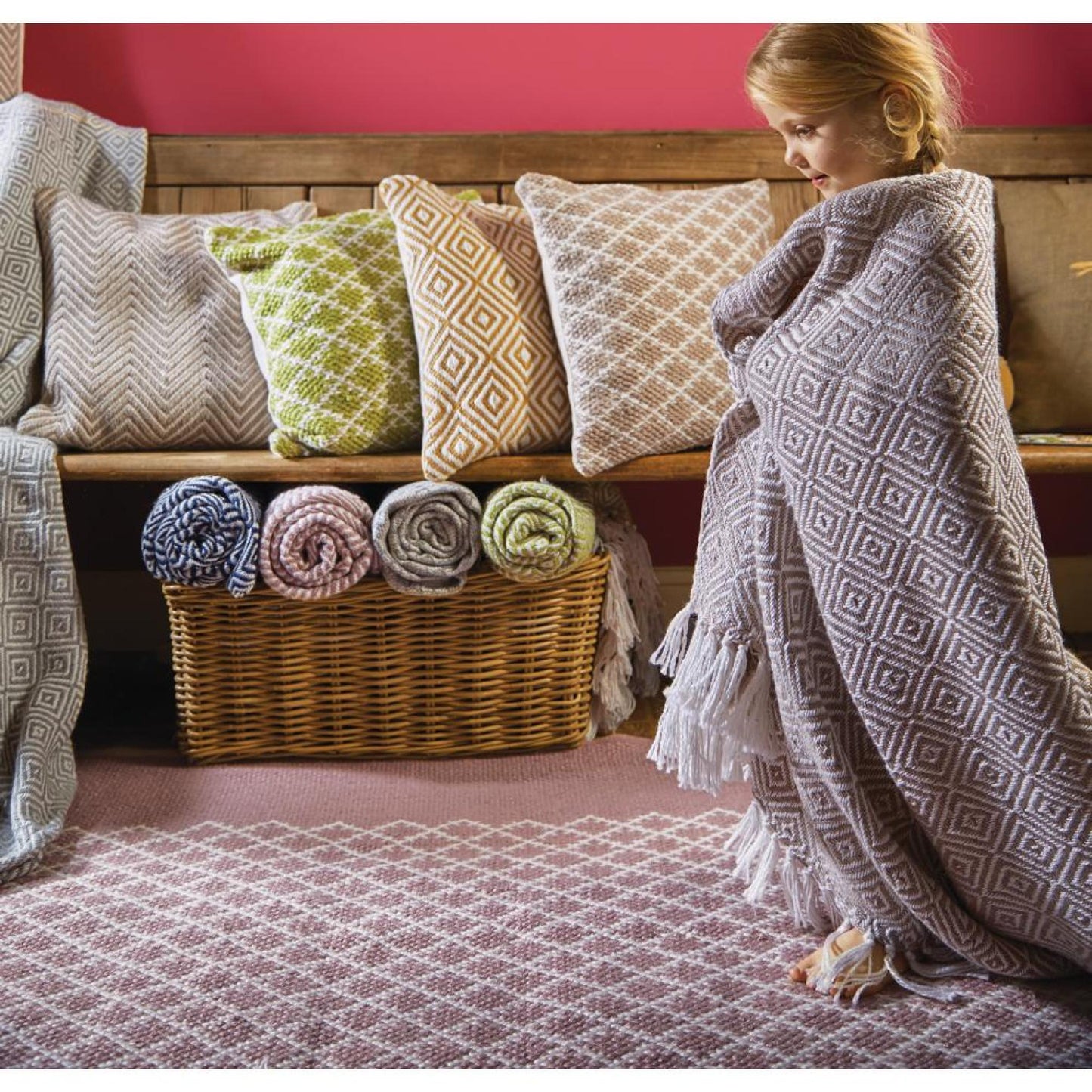 Hug Rug Woven Trellis Washable Indoor Outdoor Rose