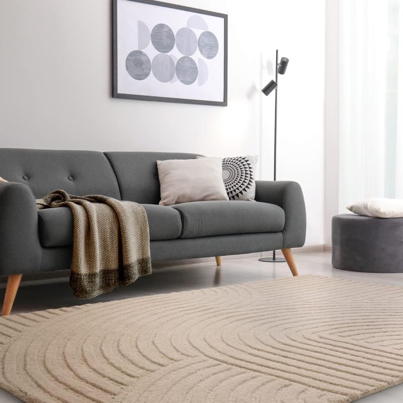 Hague Hand Made Wool Rug for Bedroom Dining Living Room Geometric Lines Tufted Modern Classic Soft Luxury Rug Sand