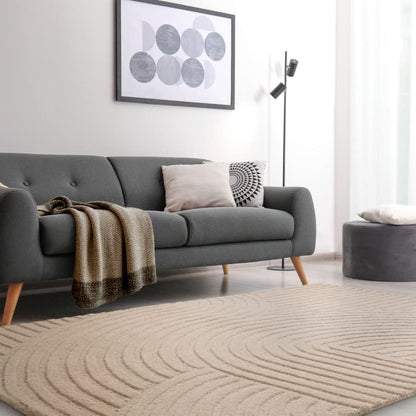 Hague Hand Made Wool Rug for Bedroom Dining Living Room Geometric Lines Tufted Modern Classic Soft Luxury Rug Sand
