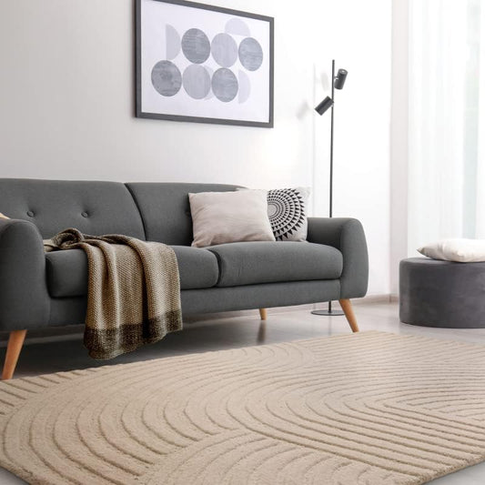 Hague Hand Made Wool Rug for Bedroom Dining Living Room Geometric Lines Tufted Modern Classic Soft Luxury Rug Sand