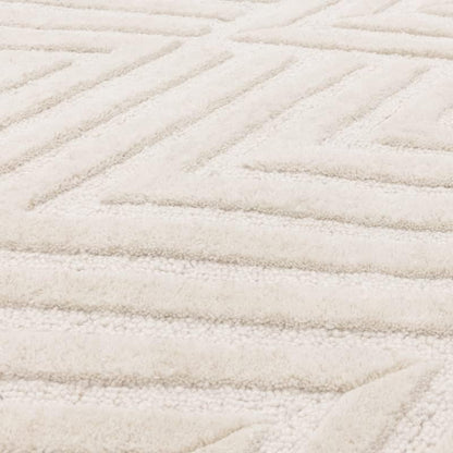 Hague Hand Made Wool Rug for Bedroom Dining Living Room Geometric Lines Tufted Modern Classic Soft Luxury Rug Ivory
