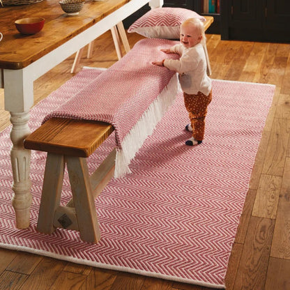 Hug Rug Recycled Washable Rug – Coral Pink – Indoor Outdoor Reversible Herringbone Rug