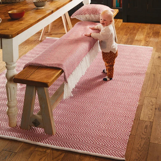 Hug Rug Recycled Washable Rug – Coral Pink – Indoor Outdoor Reversible Herringbone Rug