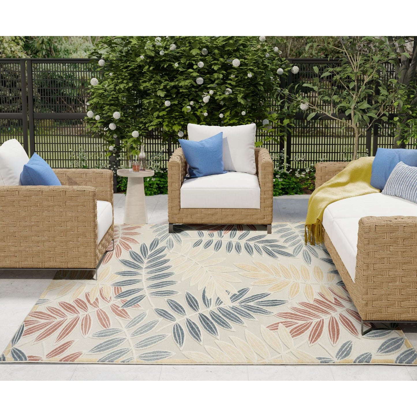 Aloha ALH18 Tropical Oversized Leaf Ivory Multi Indoor & Outdoor Area Rug