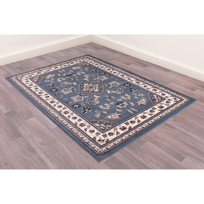 Sherborne Blauer Teppich, traditioneller klassischer orientalischer Schlafzimmer-/Wohnzimmerteppich 