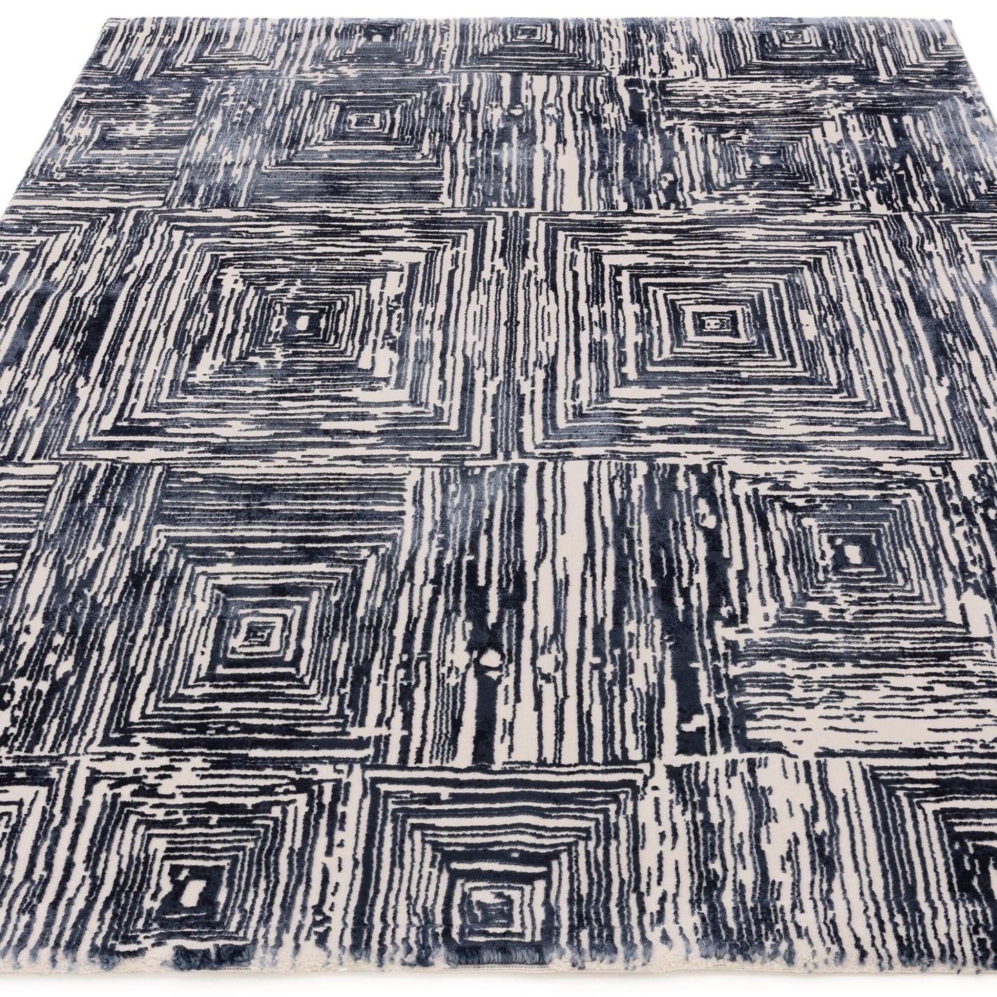 Kuza Portrait Rug – Navy Blue –  Elegant Textured High-Low Pile Carpet