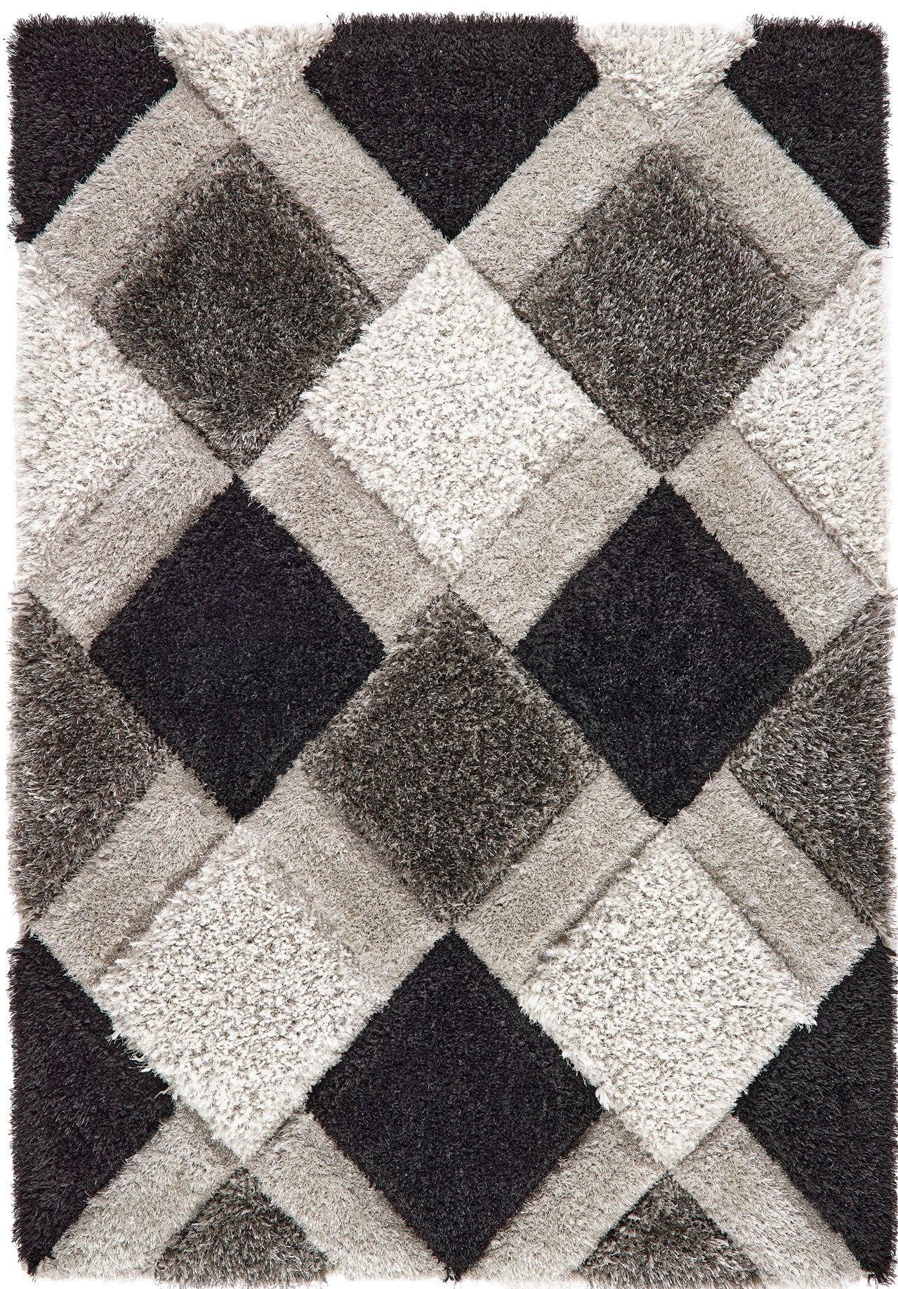 Origins 3D GEO Soft Silky Shaggy Modern Diamond Rug in Grey Black
