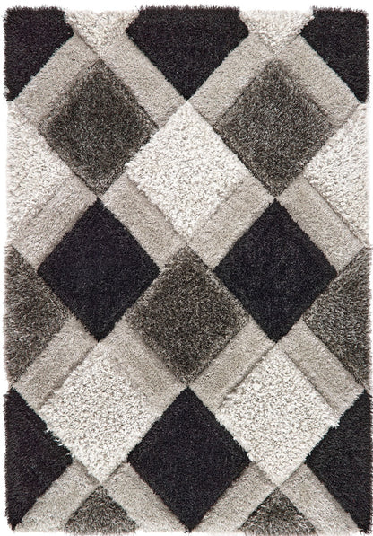 Origins 3D GEO Soft Silky Shaggy Modern Diamond Rug in Grey Black