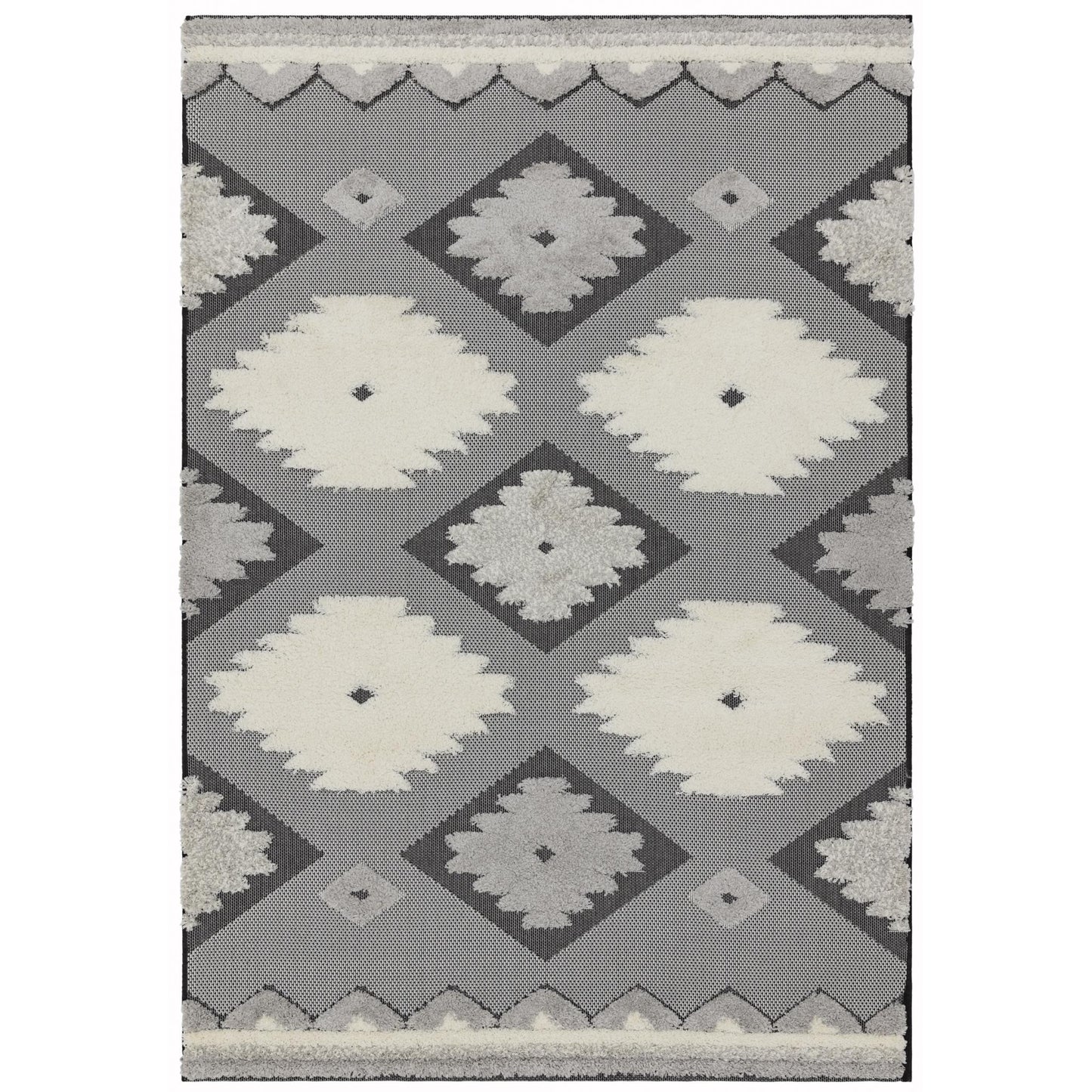 The Monty MN01 Tribal Diamond Flatweave – Premium Indoor & Outdoor Rug in Charcoal & Cream