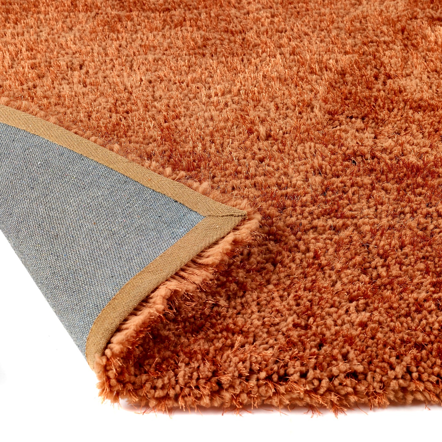 Chicago Shaggy Modern Plain Rug Hallway Runner in Rust Orange