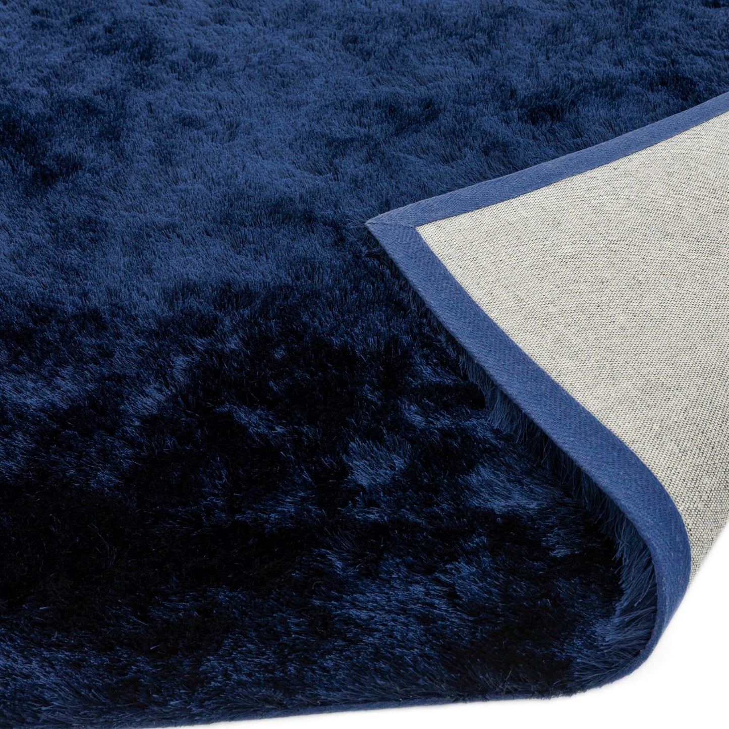 Whisper Shaggy Rug Silky Shiny Soft High Pile Plush Rug in Navy Blue – Luxurious Comfort & Shine