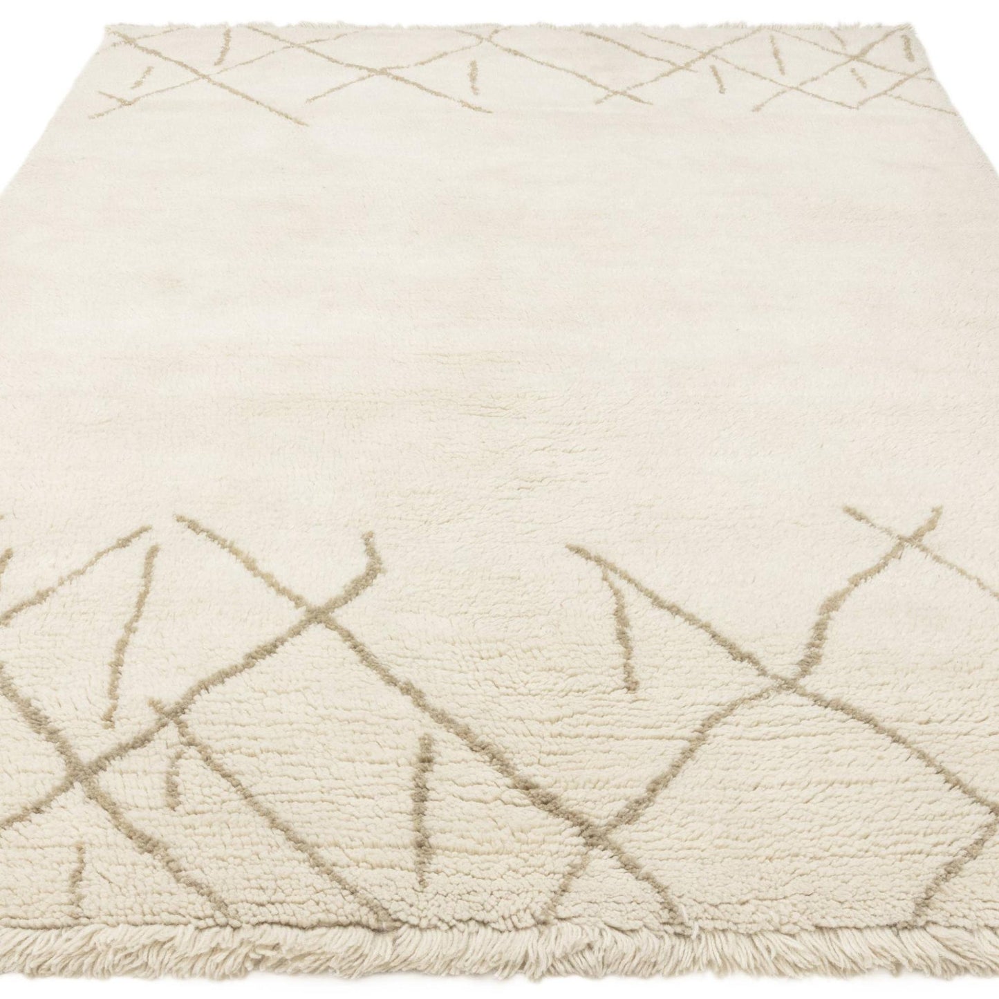 Azera Crosshatch Washable Wool Shaggy Rug – Tribal Berber Design in Cream White – Natural Softness & Modern Bohemian Style