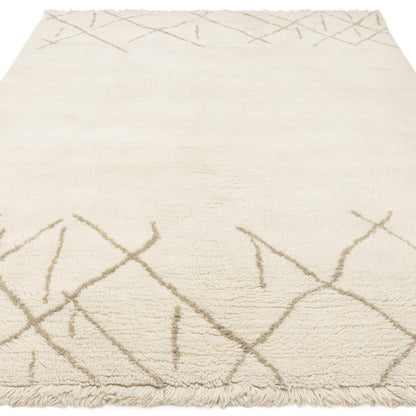 Azera Crosshatch Washable Wool Shaggy Rug – Tribal Berber Design in Cream White – Natural Softness & Modern Bohemian Style