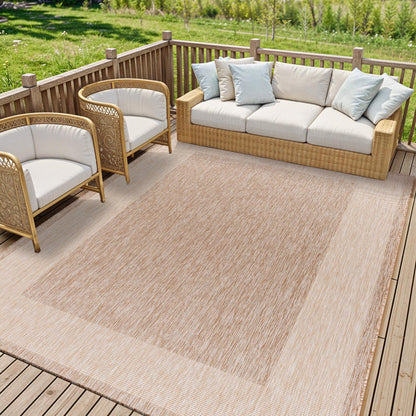 Tuareg TRG2368 Bordered Boho Beige Patio & Garden Indoor & Outdoor Rug