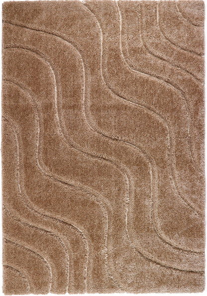 Origins Soft Carved Wave Silky Shine Shaggy Modern Rug in Beige
