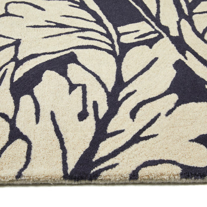 Heritage Floral 2 Pure Wool Damask Hand Tufted Round Rug in Navy Blue