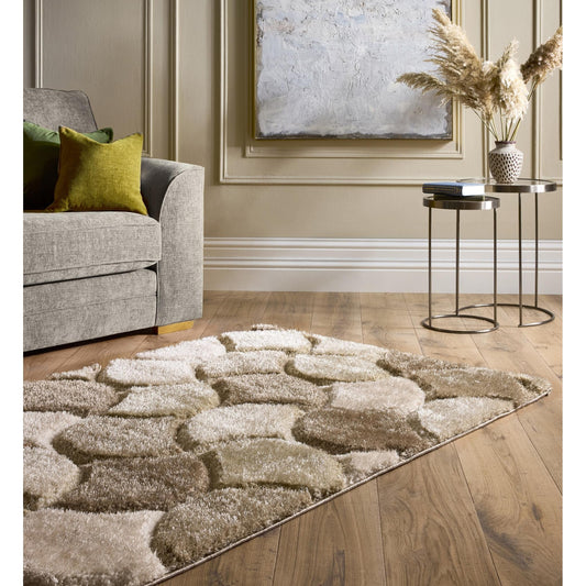 3D-Zottelteppich mit Muschelmuster für Wohnzimmer, Schlafzimmer, weicher, seidiger, flauschiger, dicker Flor, Naturcremebeige