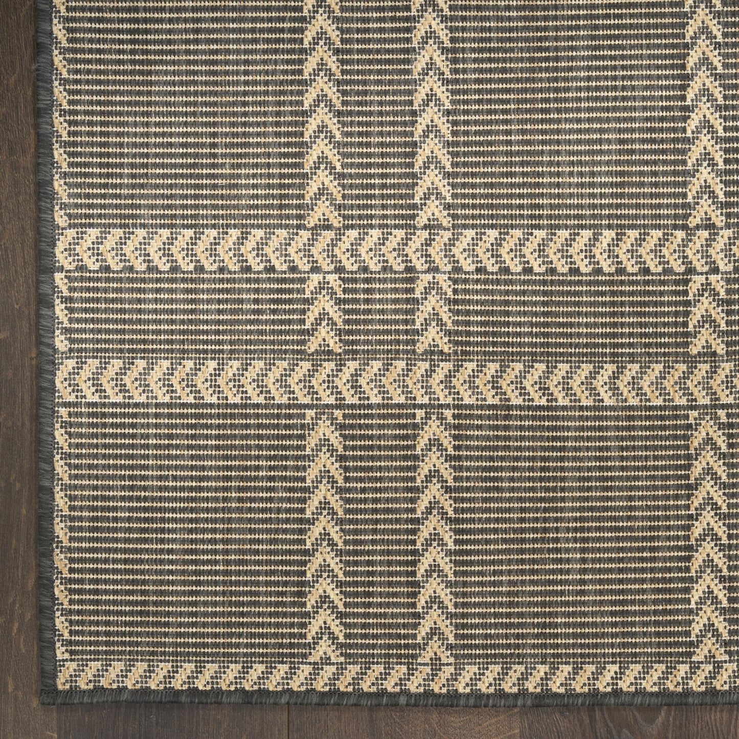 Horizon Grid HOZ04 Modern Geometric Patio Charcoal Grey Indoor & Outdoor Flatweave Rug