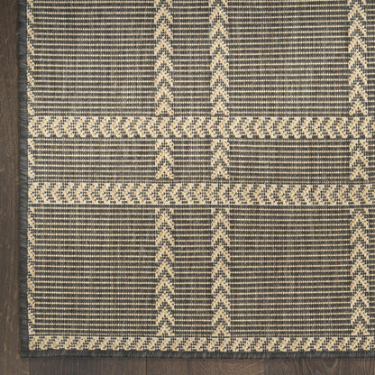 Horizon Grid HOZ04 Modern Geometric Patio Charcoal Grey Indoor & Outdoor Flatweave Rug