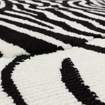 Wilder Zebra Mono Animal Inspired Black & White Rug – Modern Soft Textured Polyester Carpet