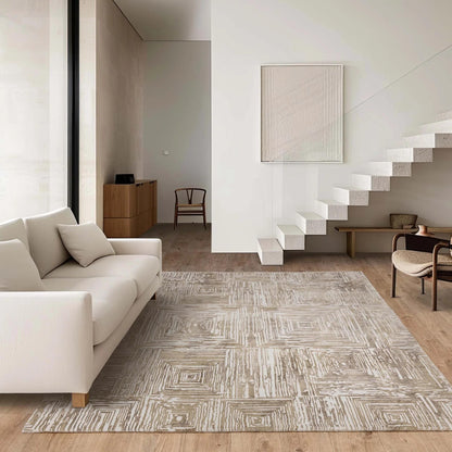 Kuza Portrait Rug – Beige –  Elegant Textured High-Low Pile Carpet