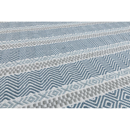 Boardwalk Reversible Eco-Friendly Blue Multi Striped Indoor & Outdoor Area Rug