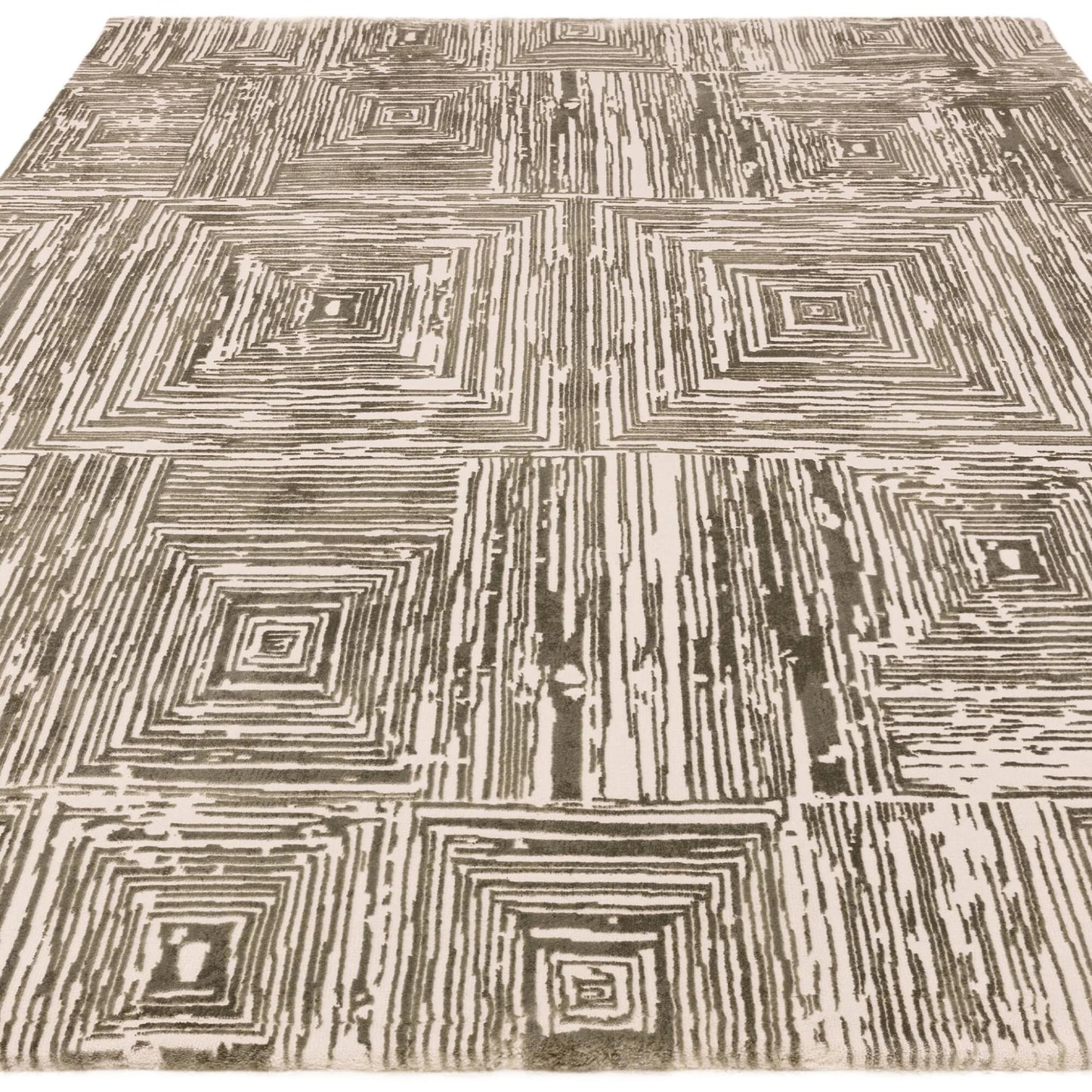 Kuza Portrait Rug – Khaki –  Elegant Textured High-Low Pile Carpet