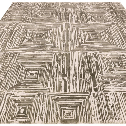 Kuza Portrait Rug – Khaki –  Elegant Textured High-Low Pile Carpet